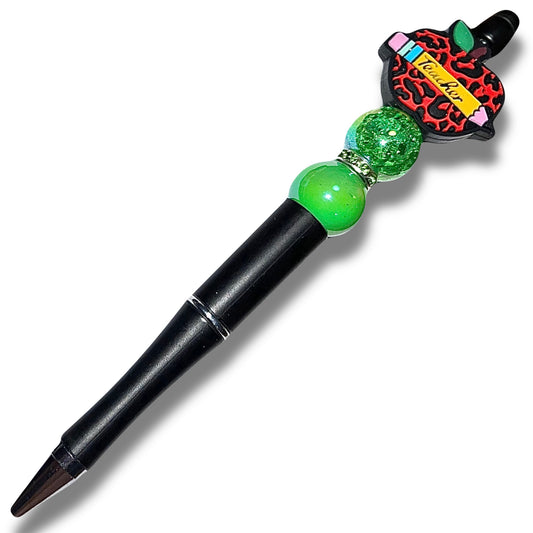 Teacher Red Apple Pen-Animal Print